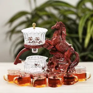 Horse steps on the swallow horse succeeds magnet glass catches teapot kongfu semi-automatic borosilicate magnet teapot
