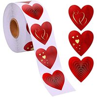Rouleau de 500 autocollants en forme de cœur rouge, autocollants de mariage avec dorure à chaud, autocollants écologiques pour la décoration et les cadeaux
