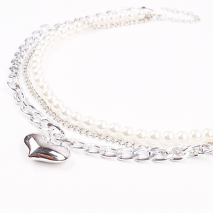 Collar de Varias Capas Estilo Europeo Americano, Colgante de Corazón con Perlas de Imitación, Joyería de Moda, Regalo para Mujer - Product Image 2