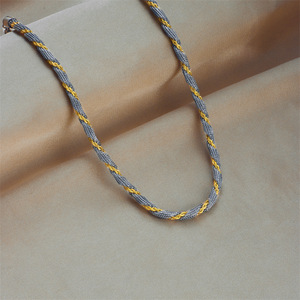 European American Minimalist Color Blocked Mesh Braided Chain <b>Titanium</b> Steel Punk Hip Hop Metal Clavicle <b>Necklace</b> Party Gold - Product Image 2