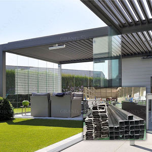 Modern Gemotoriseerd Aluminium Pergola Tuinhuisje Met Led Terraslampjes Glazen Lamellen Dak Buiten Waterdicht Paviljoen - Product Image 3