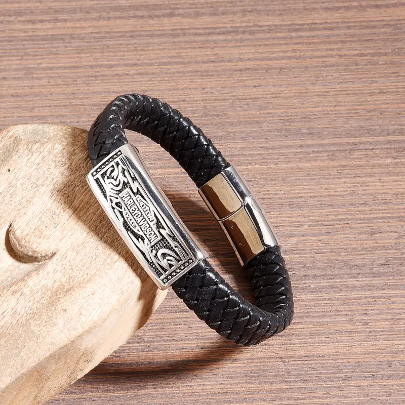 Factory Direct Fashion Trend Personality Men's Bracelet Shield Leather Braided Bracelet For Men