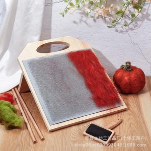 Solid Wood <b>Wool</b> Combing Board With Brush Set For Diy Textile <b>Crafts</b> Natural Color Desktop Use - Product Image 2