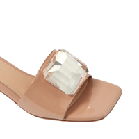 Mules à talons hauts pour femmes, en satin vert, à bout ouvert, ornées de strass, pour soirée, style créateur, à talon épais