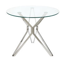 Table ronde en verre trempé, 3 pièces, avec jambes chromées dorées, table à manger, échantillon gratuit