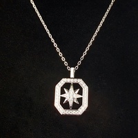 Bijoux fins à la mode Starburst North Star plaqué rhodium 925 Sterling Silver Moissanite Pendentif Collier pour femmes et Couples