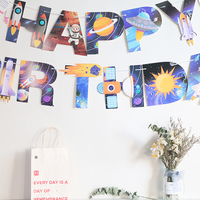 Joyeux anniversaire papier bannière espace extra-atmosphérique astronaute fusée galaxie thème guirlande enfants garçon fille fête d'anniversaire décorations fournitures