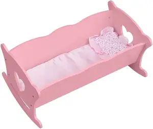 Sıcak satış bebek mobilya ahşap beşik oyuncak bebek yatağı sallanan ahşap bebek beşik yatak çocuklar için