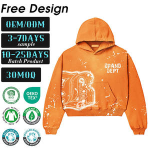 เสื้อฮู้ดดี้ผ้าฝ้ายฟอกสีแบบซิปสำหรับผู้ชาย ผลิตตามสั่ง ตกแต่งด้วยป้ายปักลายพิมพ์ ทรงหลวม น้ำหนักผ้า 350 กรัม - Product Image 1