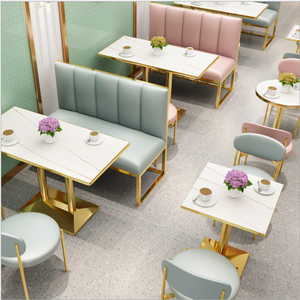 Combinazione di Tavolo e Sedie per Sala da Tè di Lusso Leggero, Divano a Panca Personalizzato <span class=keywords><strong>con</strong></span> <span class=keywords><strong>Gambe</strong></span> <span class=keywords><strong>in</strong></span> <span class=keywords><strong>Ferro</strong></span> per Ristorante e Caffetteria - Product Image 1