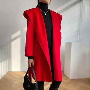 Simplee-Trench-Coat en laine et cachemire pour femme, manteau d'hiver avec capuche, ceinture, nouvel arrivage 2022
