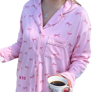 Fabbrica all'ingrosso all'ingrosso inverno autunno elastico da <span class=keywords><strong>donna</strong></span> traspirante floreale fiocco anteriore rosa ispessito caldo <span class=keywords><strong>pigiama</strong></span> alla moda - Product Image 5