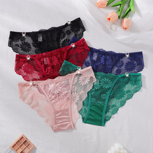 Braguitas de Encaje Transparente con Diseño Floral para Mujer, <span class=keywords><strong>Ropa</strong></span> <span class=keywords><strong>Interior</strong></span> Sexy Transparente de Talle Bajo para Chicas Jóvenes - Product Image 6