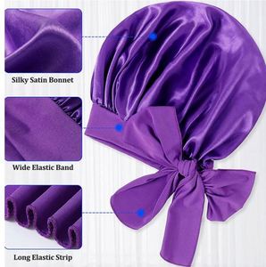 Jumbo Large Satin Silk Night Sleeping Cap Stretchy Tie Band Bonnet Edge Wrap for Women Long Curly <b>Braid</b> - Product Image 3