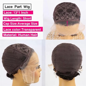Perruque en cheveux humains pas chère, perruque en dentelle transparente 13X1 pour femmes, <span class=keywords><strong>coupe</strong></span> pixie, cheveux humains courts <span class=keywords><strong>bouclés</strong></span> - Product Image 5