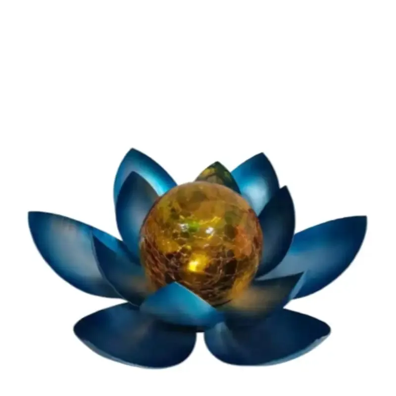 Personalizzato blu petalo solare Crackle di vetro in metallo loto fiore tavolo da giardino all'aperto decorazione impermeabile prato pozzetto luci stagno