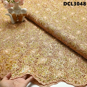 Tissu en dentelle guipure brodée de luxe coréenne originale avec paillettes, fil doré et cordon laser <span class=keywords><strong>soluble</strong></span> dans l'eau - Product Image 6