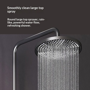 R&T S1 Soporte de Ducha Moderno Cromado de Doble Agarre para Montaje en Pared con Plataforma de Almacenamiento de Vidrio Templado y Barra Deslizante con Salida Inferior Oculta - Product Image 1
