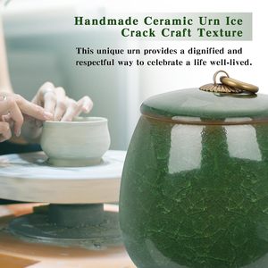 โกศเซรามิกขนาดเล็กสีเขียวขุ่นสำหรับใส่เถ้ากระดูกมนุษย์ โกศเก็บอัฐิสัตว์เลี้ยง โกศที่ระลึกที่สามารถปรับแต่งได้ - Product Image 3