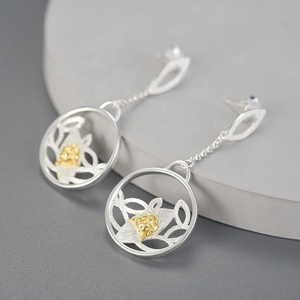 Lotus Fun hecho a mano Vintage Ladybird Beetle 925 plata esterlina 18K chapado en oro siete manchas mariquita pendiente mujeres joyería fina - Product Image 3