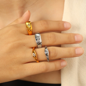 European American Style Oval Star Zircon <b>Titanium</b> Steel 18k Gold Plated North Star <b>Ring</b> For Women - Product Image 4