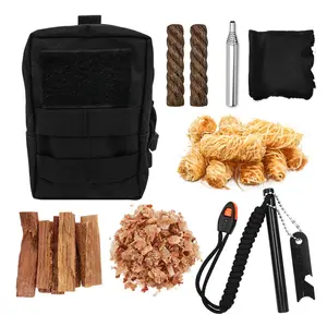 Baiyuheng Wholesales Customized Paracord Lanyard Ferro Rod And Wood Fire Starter Lighter Cubes Survival Kit For Camping Hiking