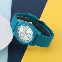 BOMAXE jam tangan casing plastik uniseks biru mewah jam tangan silikon Dial foto Analog