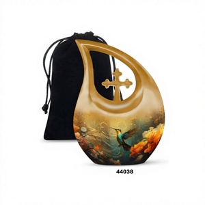 Urna Funeraria en Forma de Lágrima con Diseño de Colibrí en Vuelo, para Cenizas Humanas, con Bolsa de Terciopelo Gratis - Product Image 1