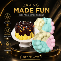 Nouveau moule à gâteau en silicone noir, motif rainures, fleurs et cœurs, résistant à la chaleur, pour desserts et pâtisseries, idéal pour l'export.