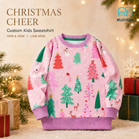 Sweat-shirt de Noël pour enfants rose à manches longues col rond imprimé arbre festif 3-8 ans OEM personnalisé