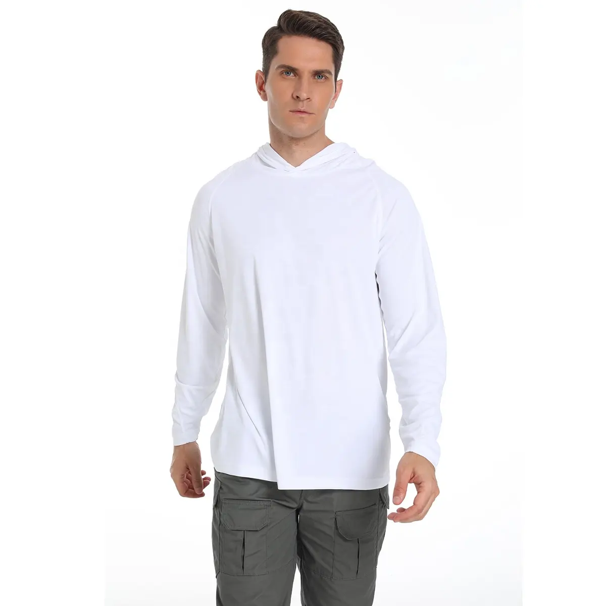 Custom White long-sleeve Spf 50 Mens Long Sleeve Performance Fishing Shirt Hoodies