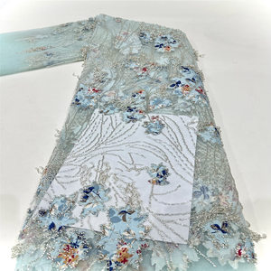 Vintage Dyeing Cloth+Silver Bead Decoration Flower Style Lace Luxury Embroidery <b>Tulle</b> Lace Bright Silk Weaving Decorations - Product Image 2