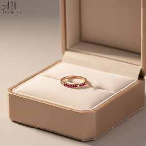 Bague minimaliste la plus populaire, fine et brillante, en or rose massif 18 carats, avec rubis naturel et diamants, empilable, type éternité - Product Image 3