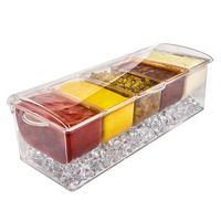 Vente en gros : Distributeur de condiments réfrigéré avec 4 compartiments séparés, refroidi par glace, incluant un plateau et des couvercles
