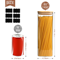 Boîtes carrées en plastique avec couvercle en bambou à fermeture facile, 1,9 L, pour la conservation de la fraîcheur, rangement de cuisine, pour céréales et aliments pour animaux de compagnie