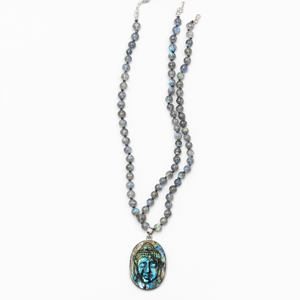 Collar de cuentas de labradorita o arcoíris negro con colgante de Buda de labradorita, joyería de piedras preciosas/cristales para el Día de la Madre - Product Image 2