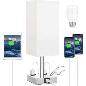 โคมไฟตั้งโต๊ะผ้าหรี่แสงได้แบบสัมผัสช่องเสียบ USB 2ช่อง AC สำหรับห้องนอน - Product Image 4