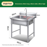 Éviers longs en acier inoxydable 304 épaissi à surface brossée, simples/doubles/triples, pour cuisines scolaires