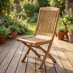 Chaise de jardin pliante manuelle en teck massif, durable, mobilier de patio extérieur, style moderne, design à pieds coniques, modèle GC015 - Product Image 2