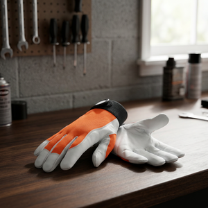 Guantes de Trabajo de Cuero Resistentes con Palma Naranja, Puntas de los Dedos Antideslizantes, Muñequera Elástica, Guantes de Seguridad de Uso General - Product Image 4