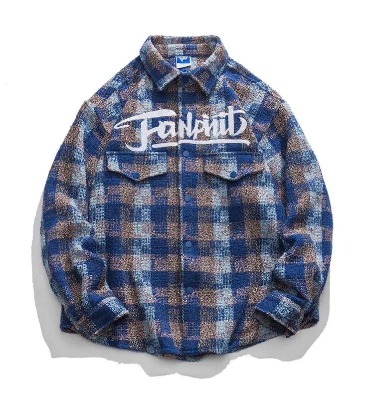 New arrivals fall men shirts v neck flannel plaid custom t-shirt printing oversized long sleeve shirt for men