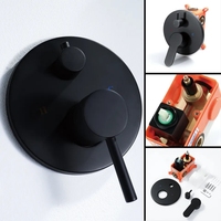 Ensemble de douche thermostatique encastré au plafond en laiton noir mat, avec pommeau de pluie rond de 8 pouces et 6 jets de pulvérisation latéraux pour salle de bain