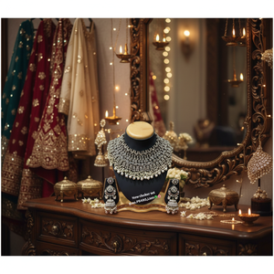 <b>Gold</b> Plated High Quality Bridal Shadow Choker Necklace <b>Set</b> Earrings Maang Tikka Zircon Ethnic Latest Designed Handmade Jewelry - Product Image 3