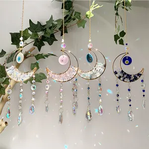 Wholesale High Quality Natural Crystal Evil Eye Sun Catcher Evil Eye Charms Best Handcrafts Rose Quartz Amzonite Suncatchers