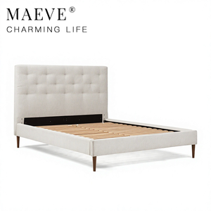 Cama Doble de Madera Sólida de Lujo Moderno MAEVE MV-WE-7 con Tapicería de Lino Beige para Dormitorio, Estilo Minimalista MV-WE-7 - Product Image 5