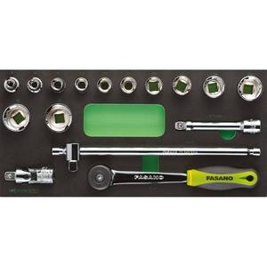 Fasano <b>Socket</b> Wrench Set <b>12</b> <b>Point</b> Metric 8-27mm With Ratchet And Extensions For Auto Repair - Product Image 1