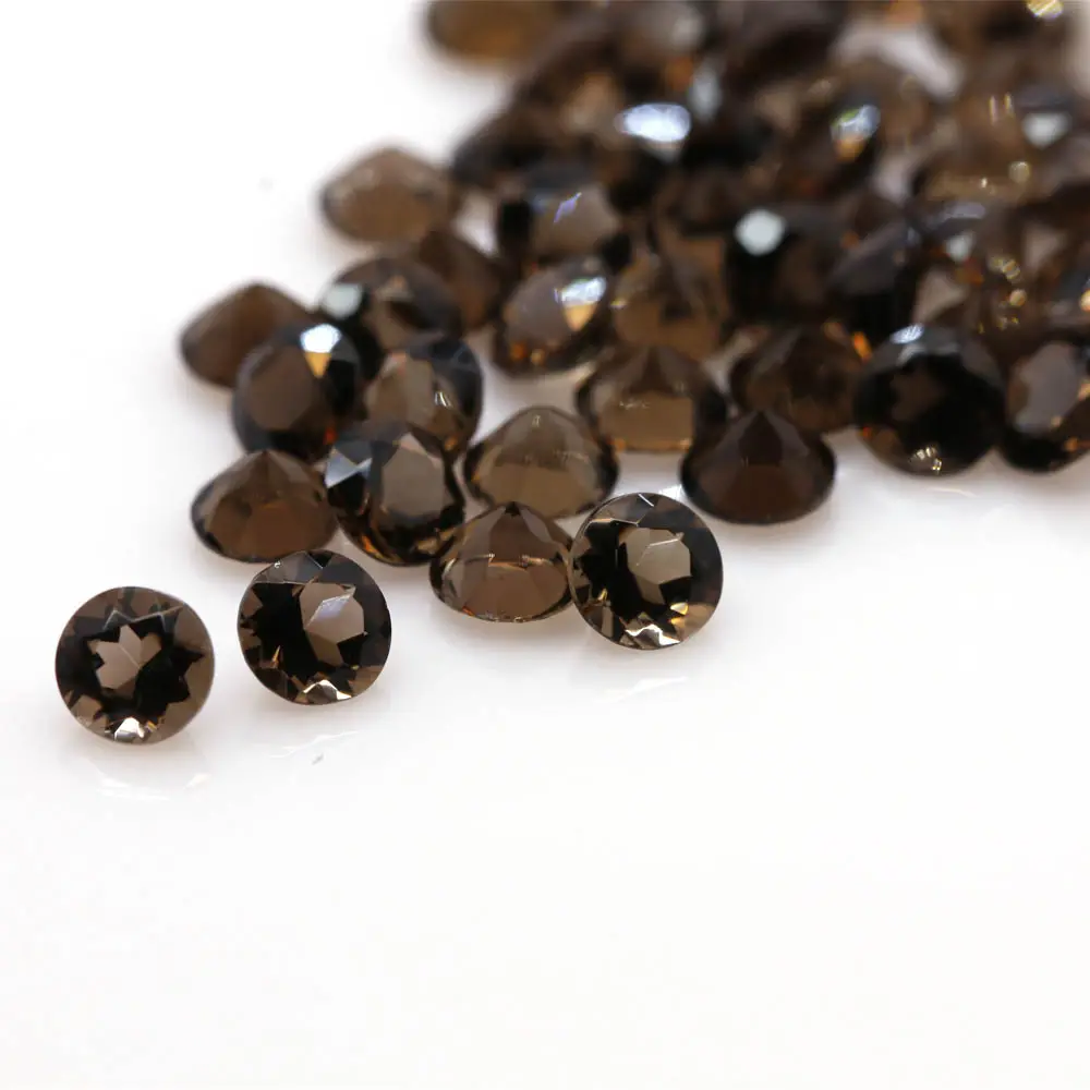 New Arrival Wholesale Stones Jewelry Making Natural Brown Smoky Quartz Faceted Round Cut Loose Gemstones