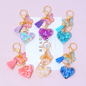 Hợp kim kẽm dễ thương phim hoạt hình long lanh tua nhựa bướm tim Mặt dây chuyền <span class=keywords><strong>Keychain</strong></span> Keyring cho phụ nữ túi quyến rũ phụ kiện - Product Image 2