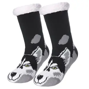 Meias Husky Siberianas antiderrapantes, meias forradas de lã Sherpa, meias térmicas fuzzy, moda moderna, 2024
