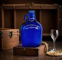 Offre Spéciale Vide Unique Grand Volume 3L 4L 5L Bleu Verre à Vin Conteneurs de Bière Bouteilles en Verre de Vodka Alcoolisée avec Couvercle et Poignée